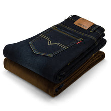 SHAN BAO brand clothing men's winter jeans comfortable warm high-quality cotton stretch Slim pants blue black big size