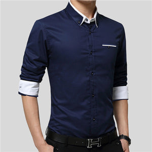 VISADA JAUNA 2017 New Men Shirts Business Long Sleeve Turn-down Collar 100% Cotton Male Shirt Slim Fit Popular Designs N837