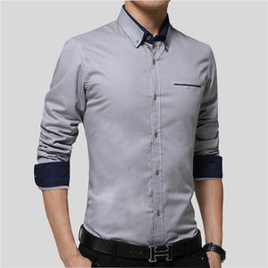 VISADA JAUNA 2017 New Men Shirts Business Long Sleeve Turn-down Collar 100% Cotton Male Shirt Slim Fit Popular Designs N837