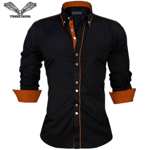 VISADA JAUNA Men Shirts Europe Size New Arrivals Slim Fit Male Shirt Solid Long Sleeve British Style Cotton Men's Shirt N332