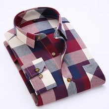 Men's Long Sleeve Contrast Bold Plaid Brushed Shirt with Left Chest Pocket Slim-fit Comfortable Soft Work Casual Flannel Shirts