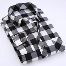 Men's Long Sleeve Contrast Bold Plaid Brushed Shirt with Left Chest Pocket Slim-fit Comfortable Soft Work Casual Flannel Shirts