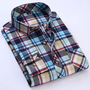 Men's Long Sleeve Contrast Bold Plaid Brushed Shirt with Left Chest Pocket Slim-fit Comfortable Soft Work Casual Flannel Shirts