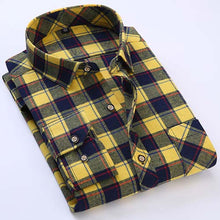 Men's Long Sleeve Contrast Bold Plaid Brushed Shirt with Left Chest Pocket Slim-fit Comfortable Soft Work Casual Flannel Shirts