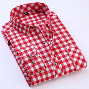 Men's Long Sleeve Contrast Bold Plaid Brushed Shirt with Left Chest Pocket Slim-fit Comfortable Soft Work Casual Flannel Shirts