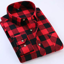 Men's Long Sleeve Contrast Bold Plaid Brushed Shirt with Left Chest Pocket Slim-fit Comfortable Soft Work Casual Flannel Shirts