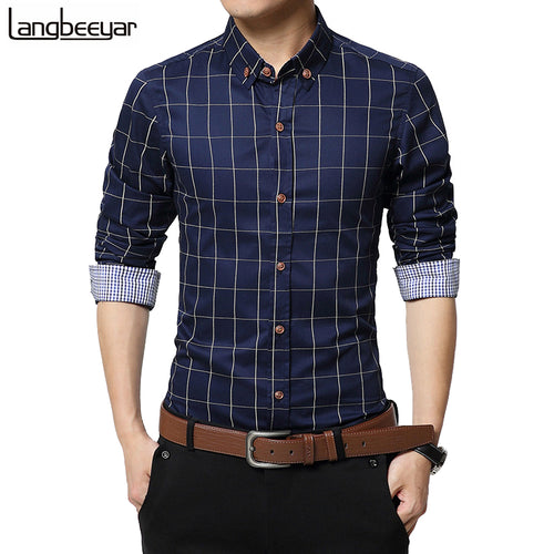 New Autumn Fashion Brand Men Clothes Slim Fit Men Long Sleeve Shirt Men Plaid Cotton Casual Men Shirt Social Plus Size M-5XL