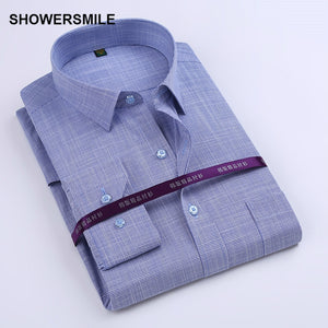 SHOWERSMILE Brand Clothing Bamboo Fiber Shirt Mens Long Sleeve Slim Fit Formal Party Dress Shirt Korean Fashion Cotton Blending