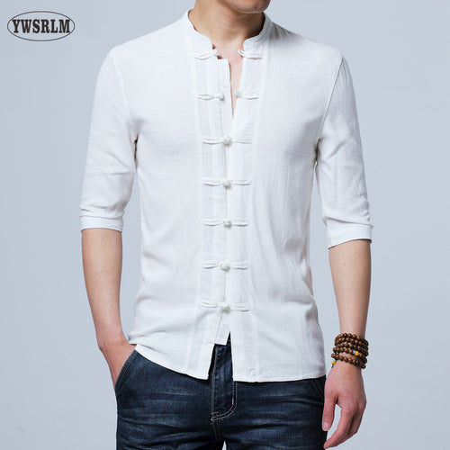 Chinese style Flax summer pants embroidered yarn men's shirt men's long sleeve shirt men's retro cotton shirt