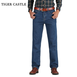 TIGER CASTLE 2017 Hot Sale Men Cotton Straight Classic Jeans Baggy Spring Autumn Men's Denim Pants  Designer Trousers